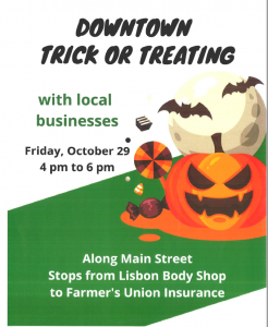 Trick-or-Treat with local businesses @ Main Street-Lisbon ND